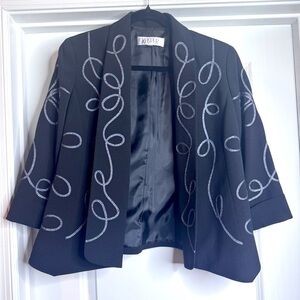 Vintage Kasper Open Front Black Blazer with Silver Design